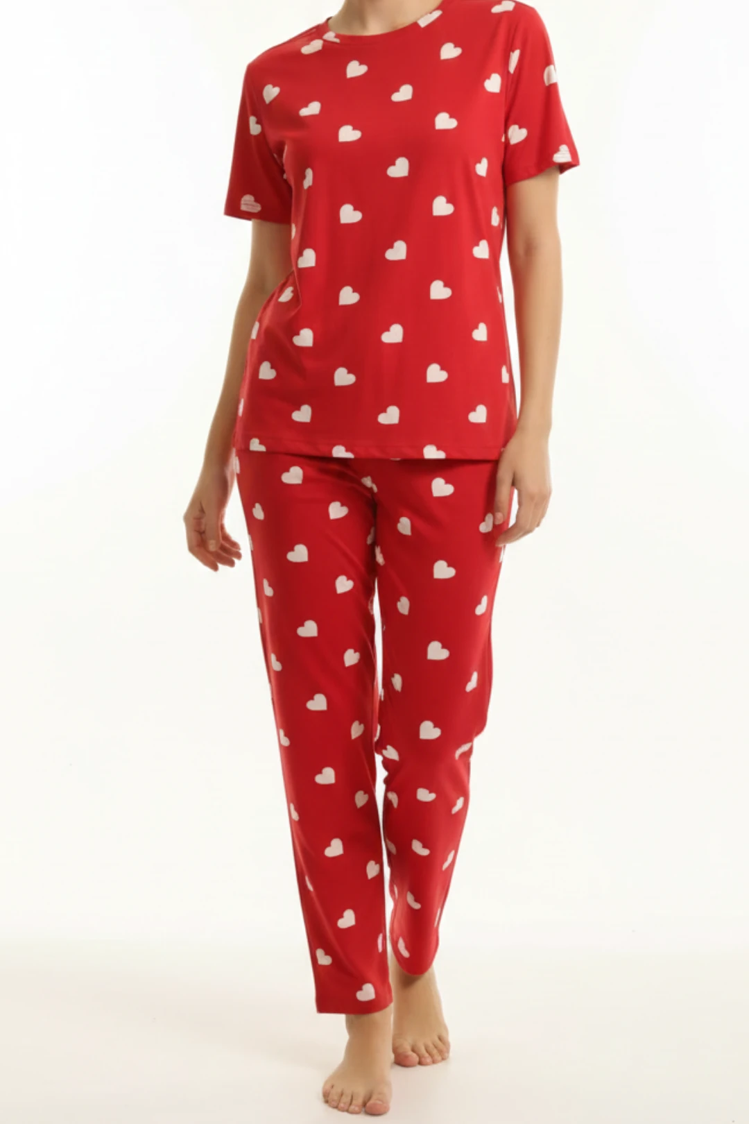  Kalp Desenli Pamuklu Pijama Takımı