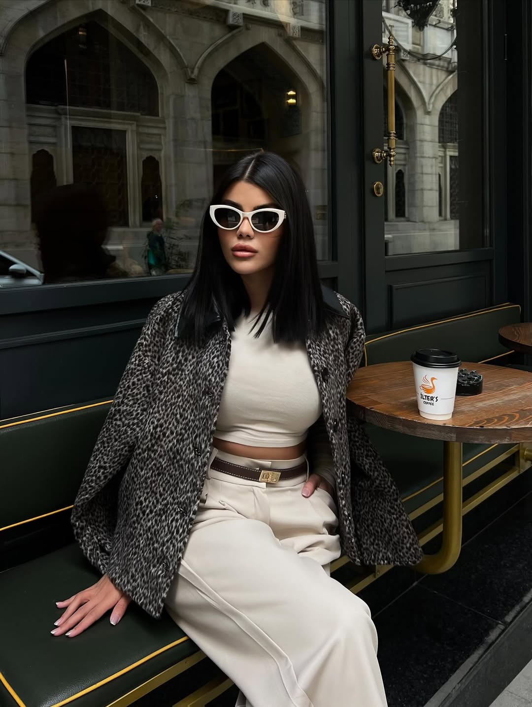 Cemo Leopar Desenli Kaşe Kısa Kaban Ceket