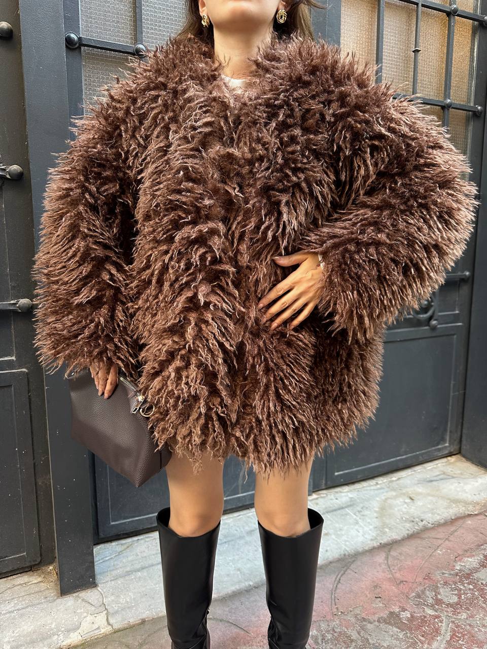 Deve Tüylü Teddy Kürk Büyük Boy Mont