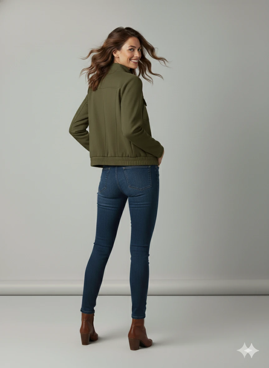 Kadın Taba Zarif Kısa Ceket Toka Detaylı Dik Yaka Cepli Süet/Kaşe Baharlık Ceket - Haki Yeşili