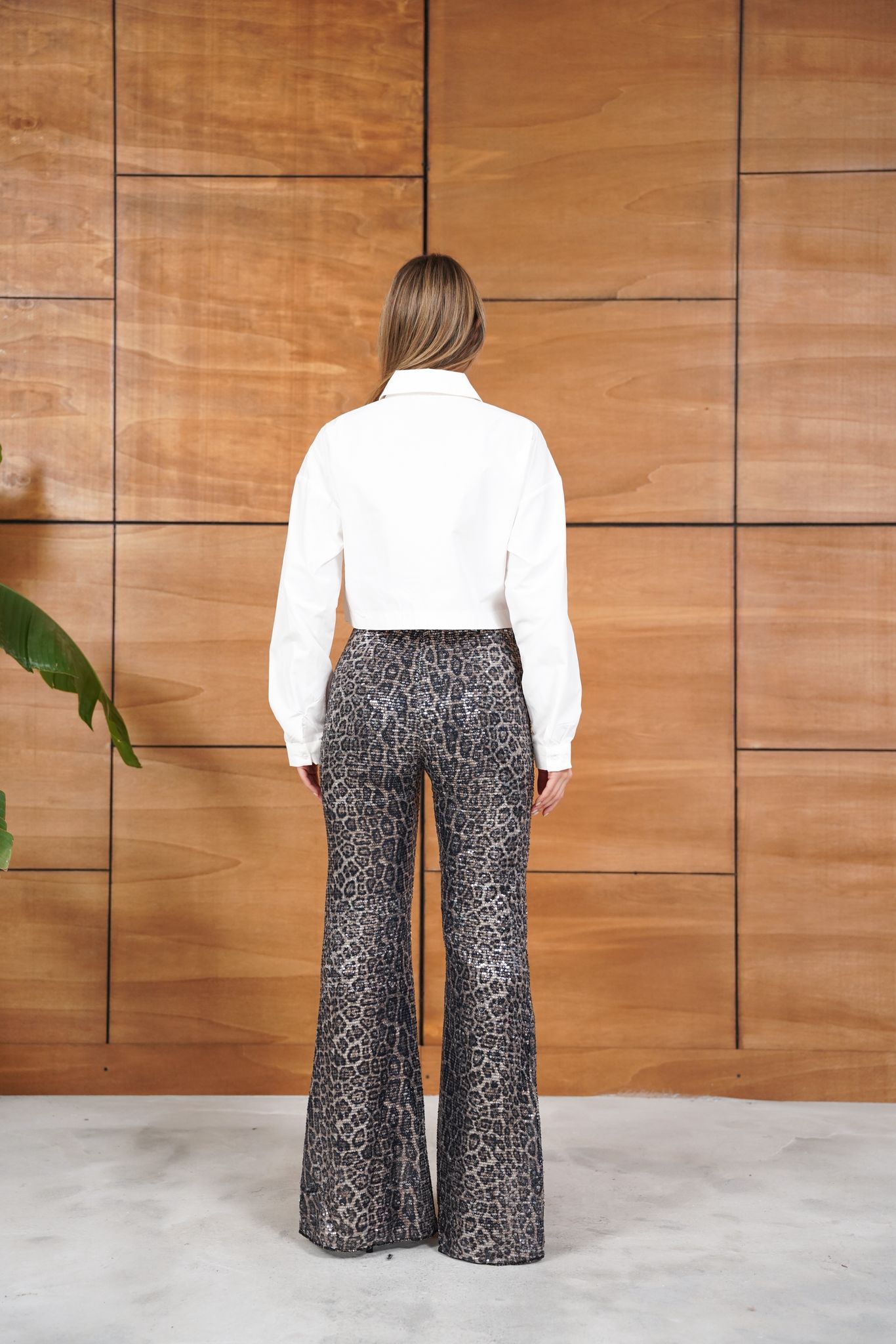 Cemo Leopar Pul Payetli Cep Detaylı Kısa Gömlek - Leopar