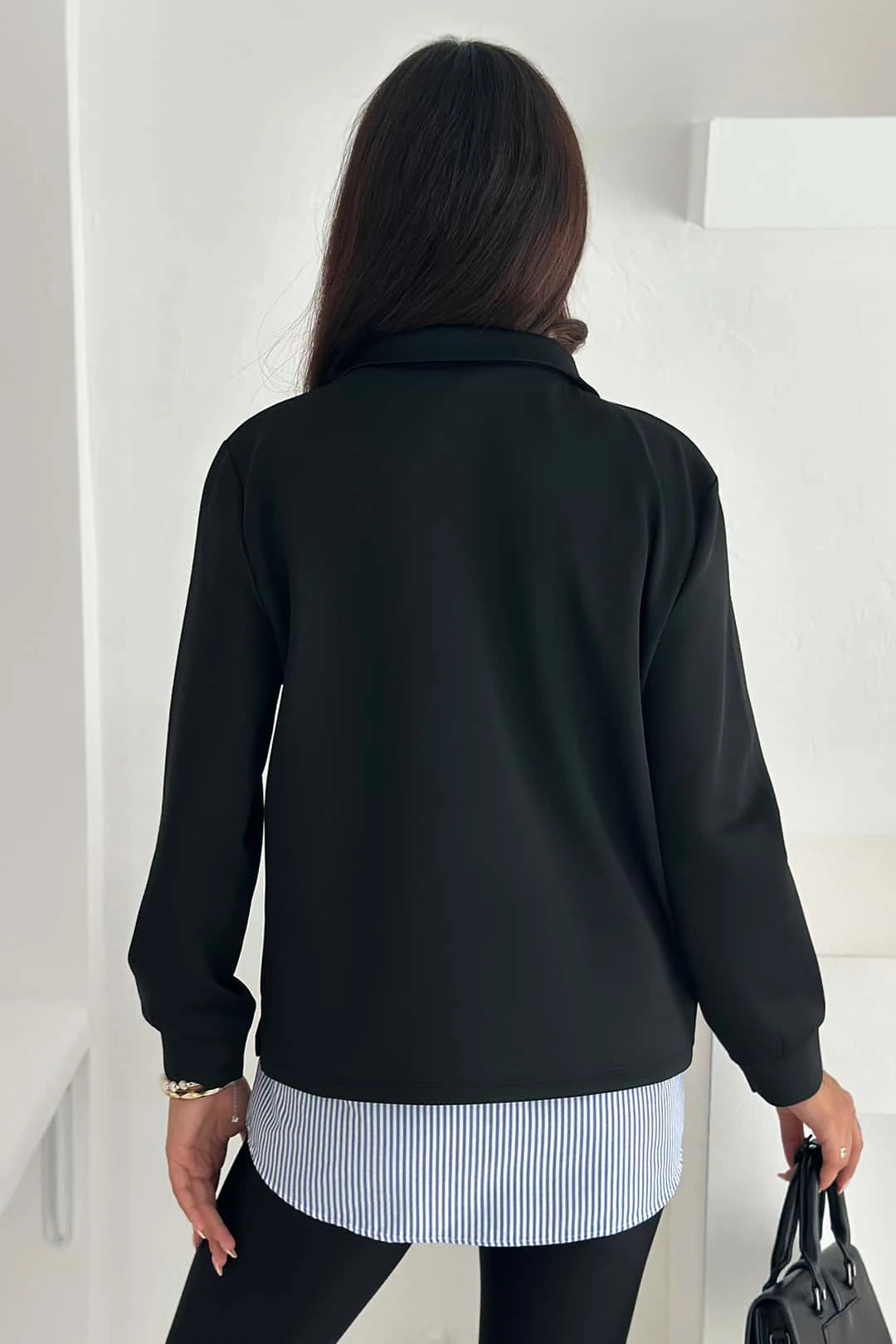 Fermuarlı Oversize Sweatshirt & Gömlek – Katmanlı Şehir Stili - Siyah