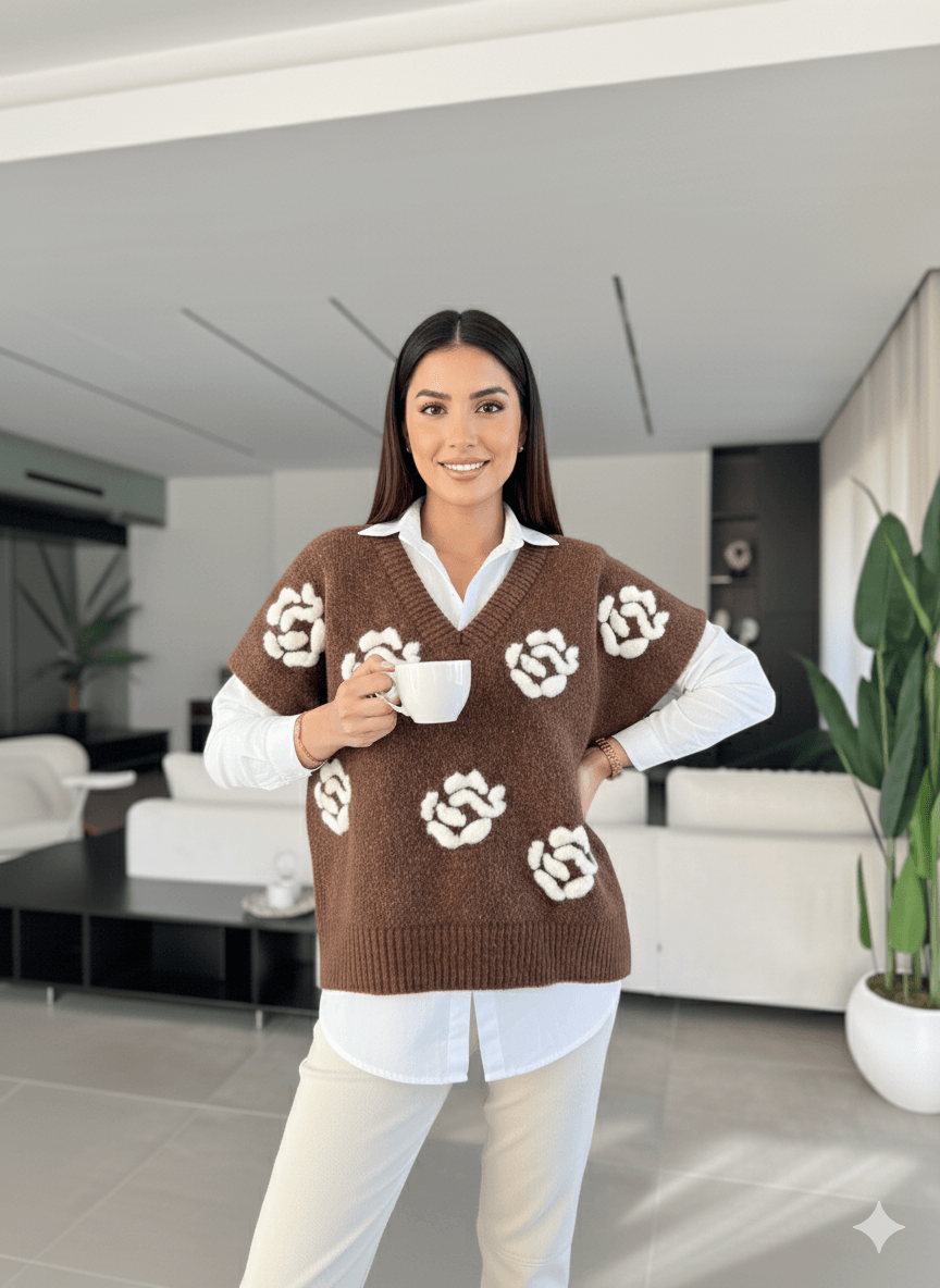 Kadın Çiçek Desenli Süveterli Gömlek Takım