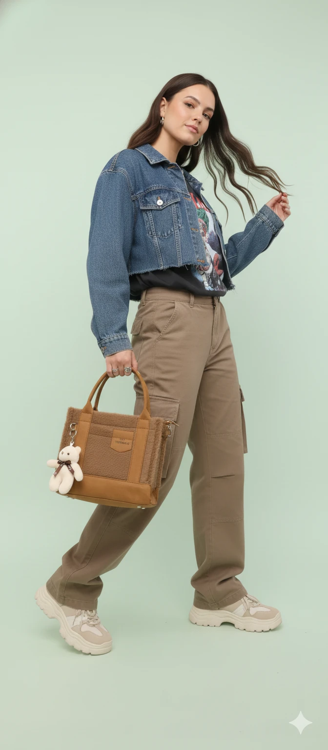 Kürk ve Teddy Ayıcıklı Tüylü Mini Tote Çanta - Kahverengi