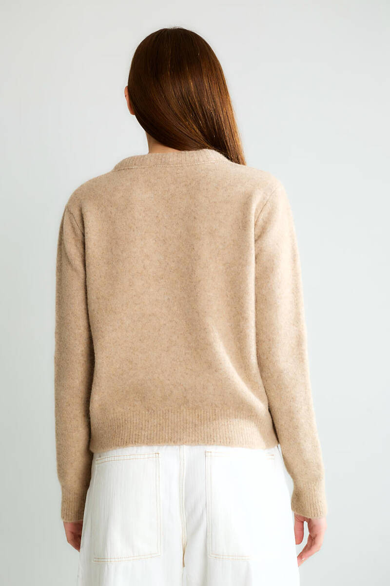 Cemo Ofis Şıklığı Düğmeli Uzun Kollu Triko Ceket - Vizon