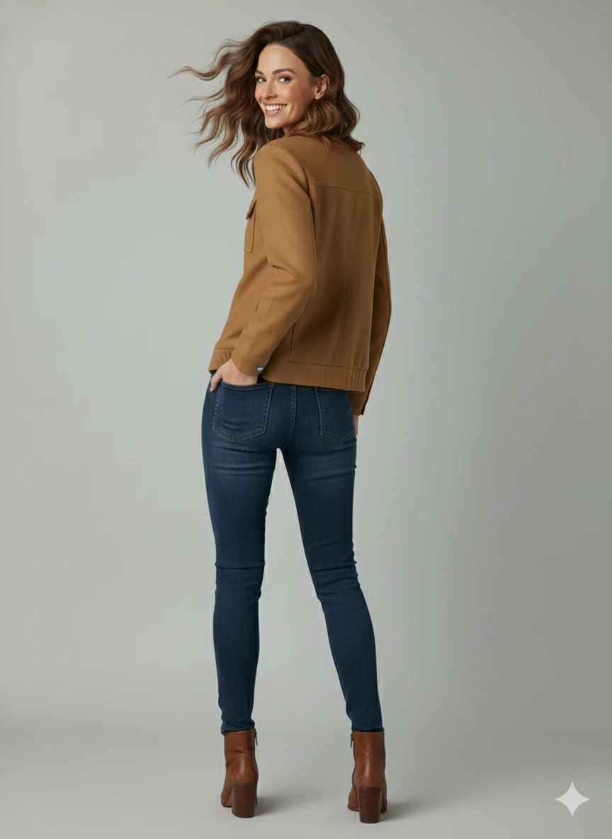 Kadın Taba Zarif Kısa Ceket Toka Detaylı Dik Yaka Cepli Süet/Kaşe Baharlık Ceket - Taba