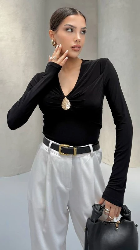 DAMLA AKSESUARLI BLUZ - Siyah