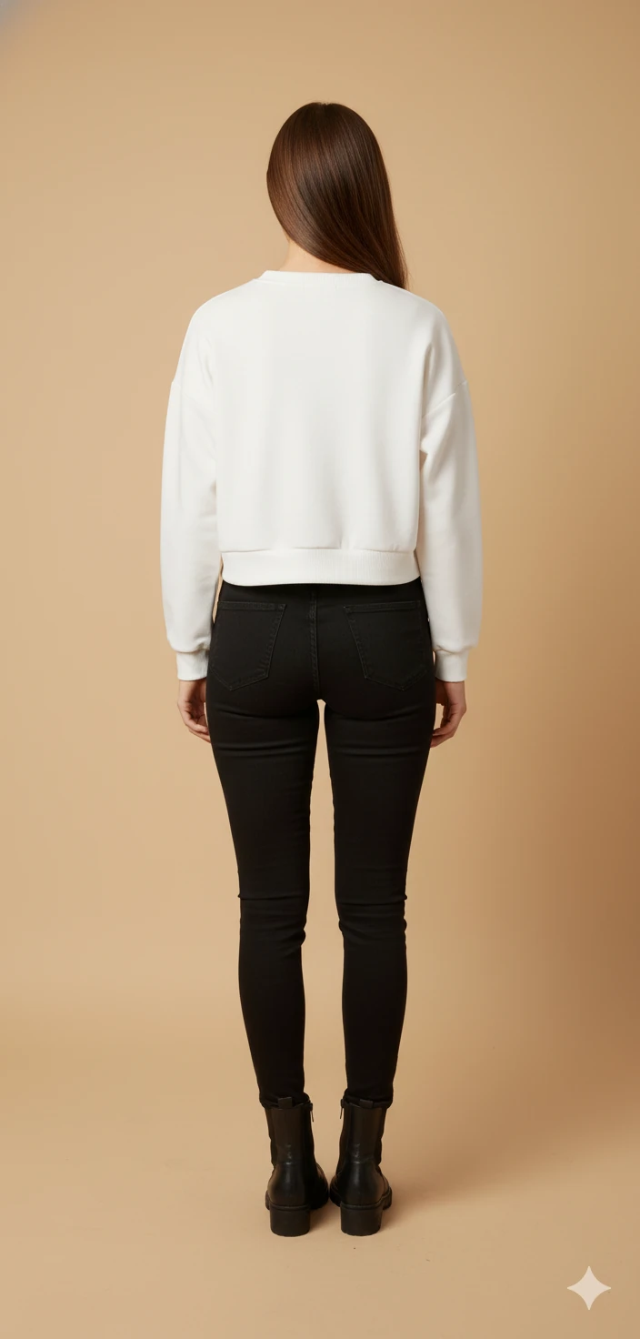 Kadın Ayı Figürlü Crop Sweat Payetli Teddy Bear İpli Detaylı Yazılı Yuvarlak Yaka Kısa Swat