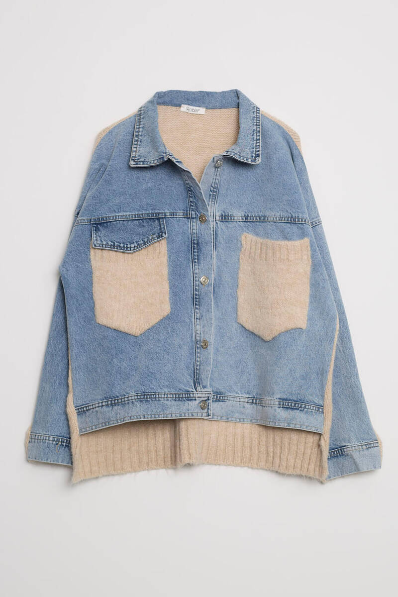 Cemo Triko Panel Detaylı Oversize Kot Ceket