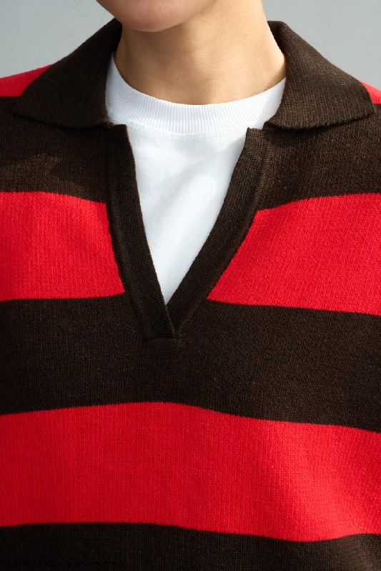 Polo Yaka Çizgili Triko Kazak