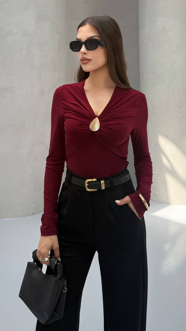 DAMLA AKSESUARLI BLUZ - Bordo