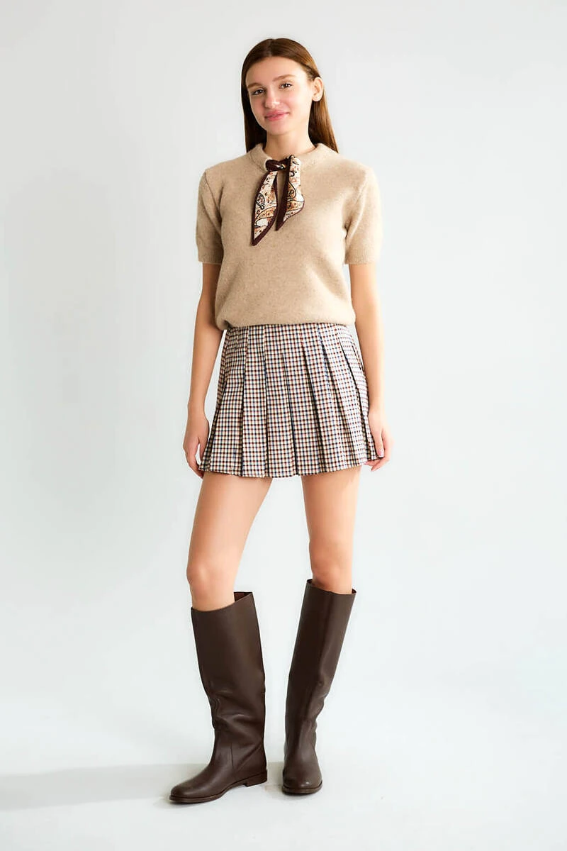 Cemo Basic Yarım Boğazlı Kısa Kollu Kaşmir Görünümlü Triko - Vizon