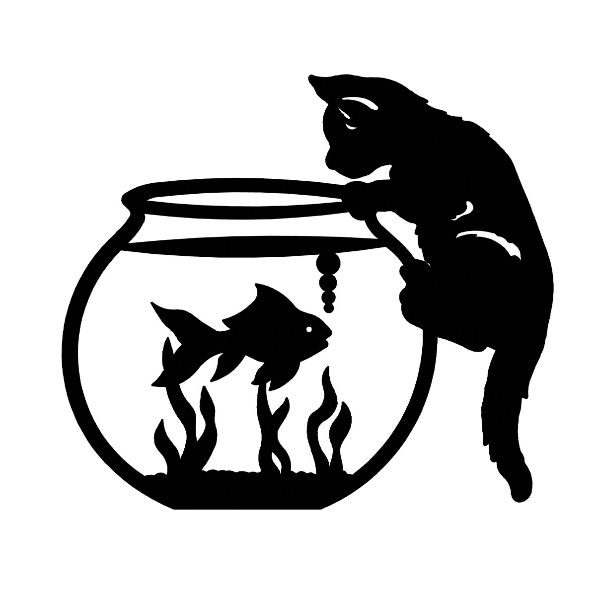 Metal Wall Art Curious Kitten Watching Fish on Aquarium