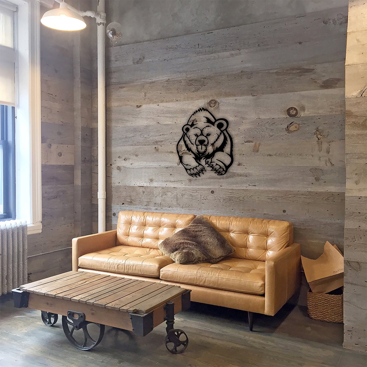 Metal Wall Art Angry Grizzly Bear in Pursuit