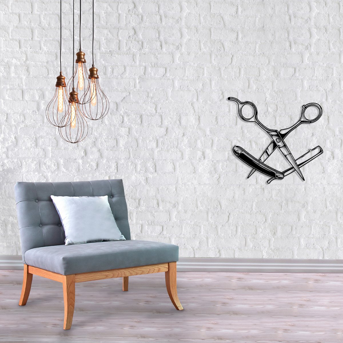 Metal Wall Art Barber's Scissors and Straight Razor