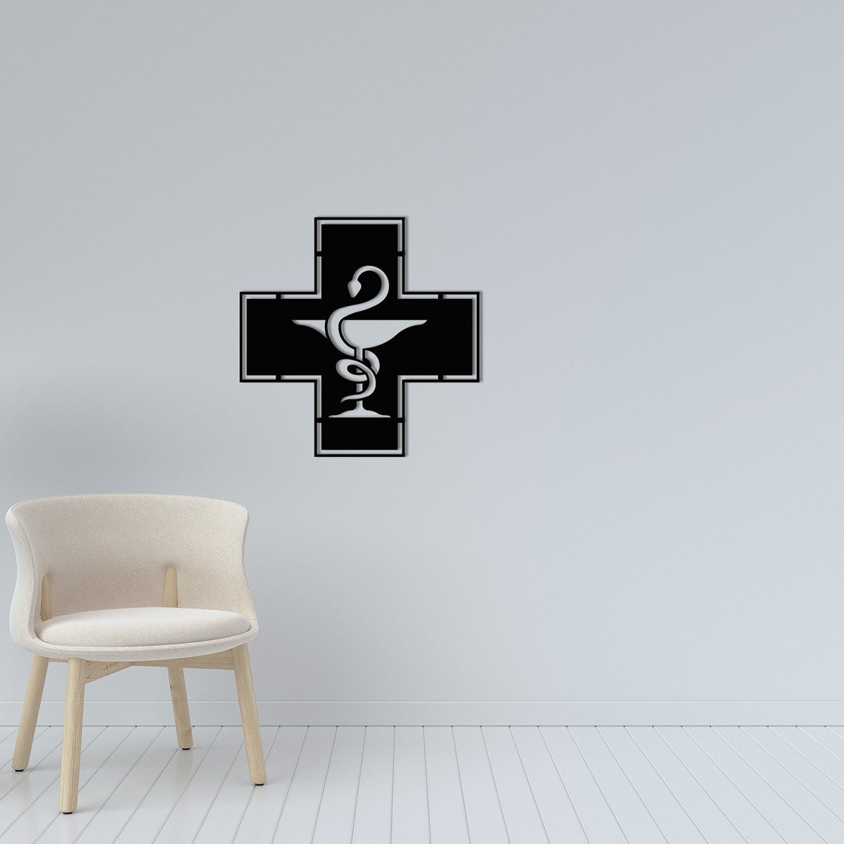 Metal Wall Art Bowl of Hygeia in Black Cross