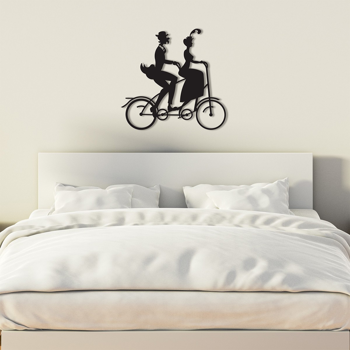 Metal Wall Art Vintage Lovebirds Riding Tandem Bicycle