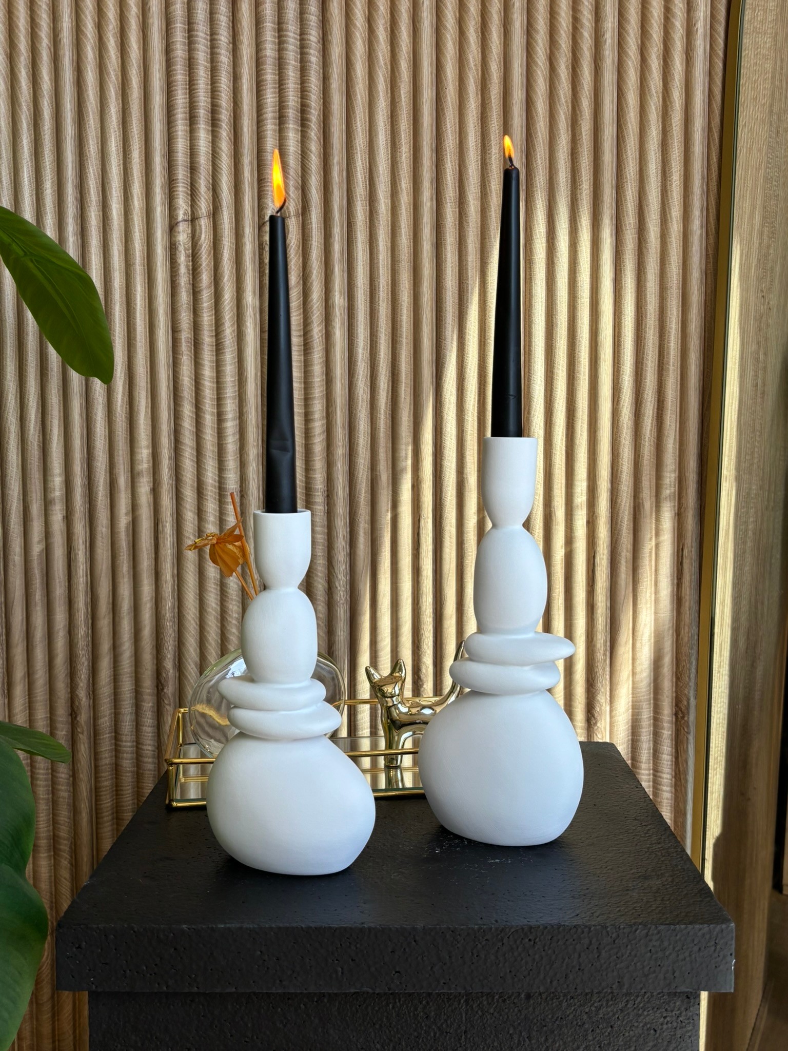 LUCENT SERAMİK 2 Lİ MUMLUK-ŞAMDAN SETİ - beyaz