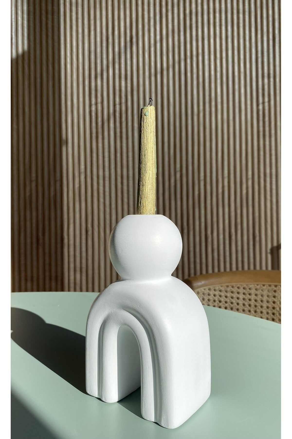Seramik El Yapımı Mumluk | Beyaz Renk | Boy:16cm En:10cm |