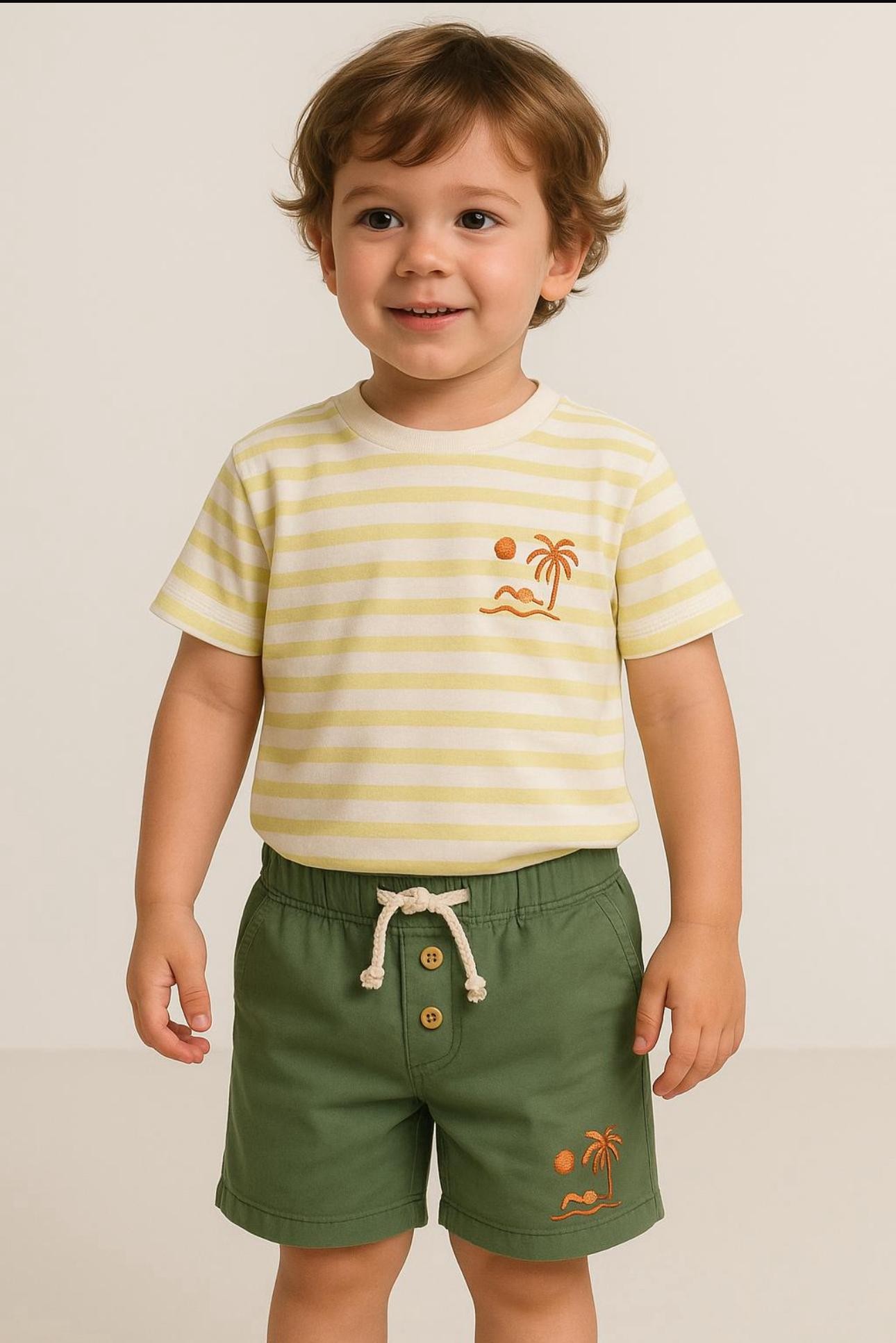 Erkek Çocuk Çizgili Tshirt Keten Şortlu İkili Takım