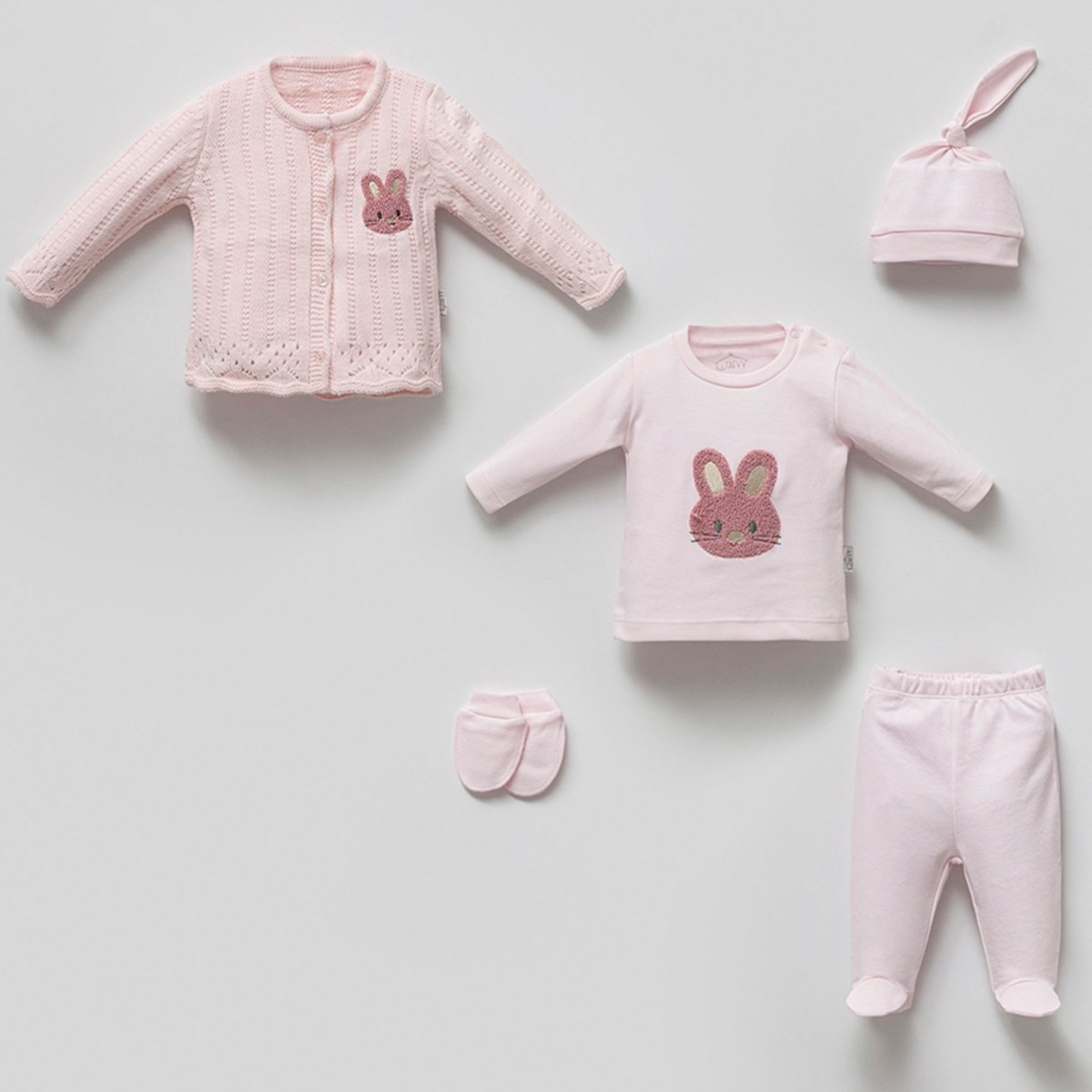 30208-Kız Bebek Premium 5li Set Pembe Renk