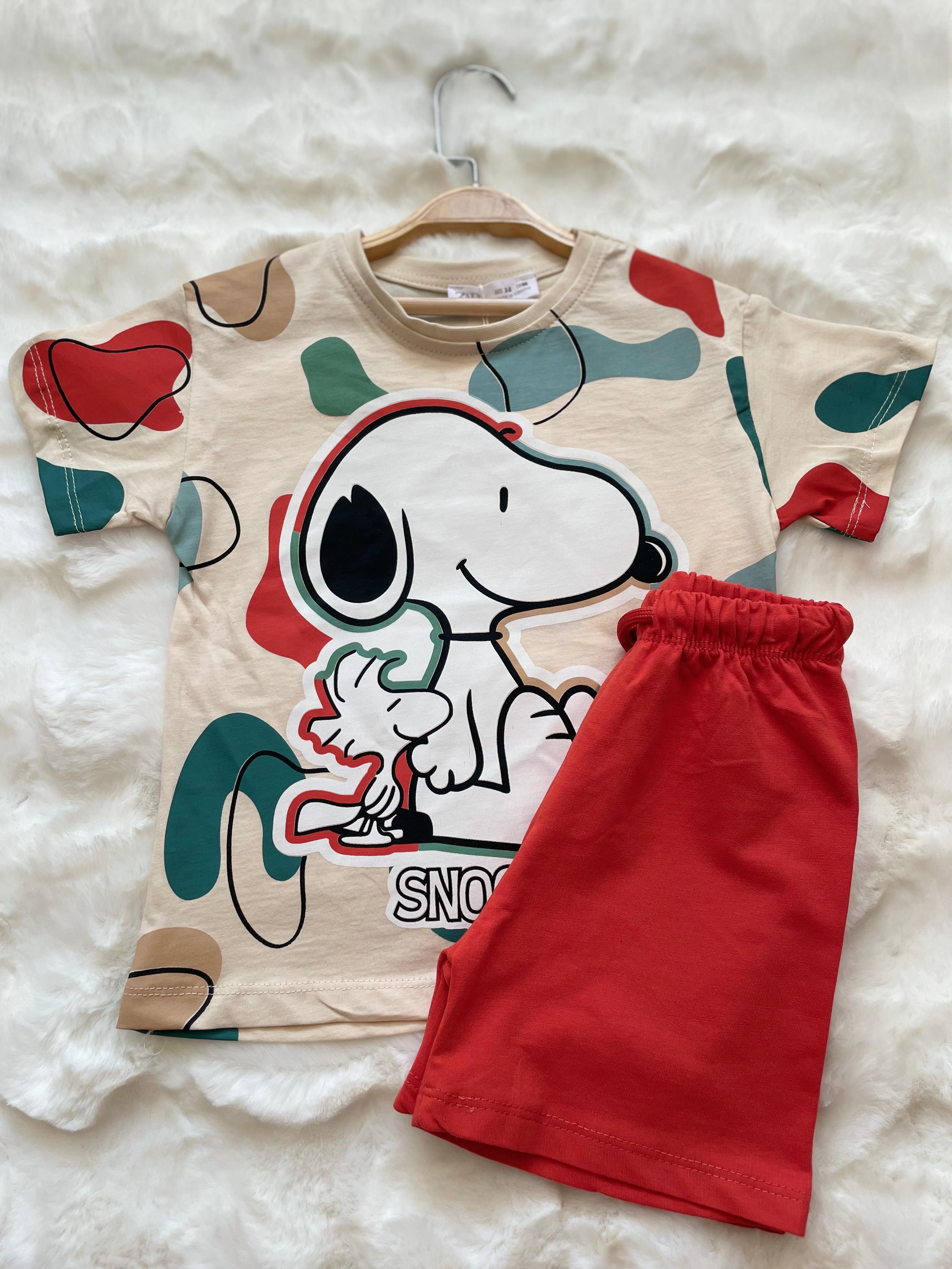 Snoopy Baskılı Orijinal Marka İkili Şortlu Takım Renkli