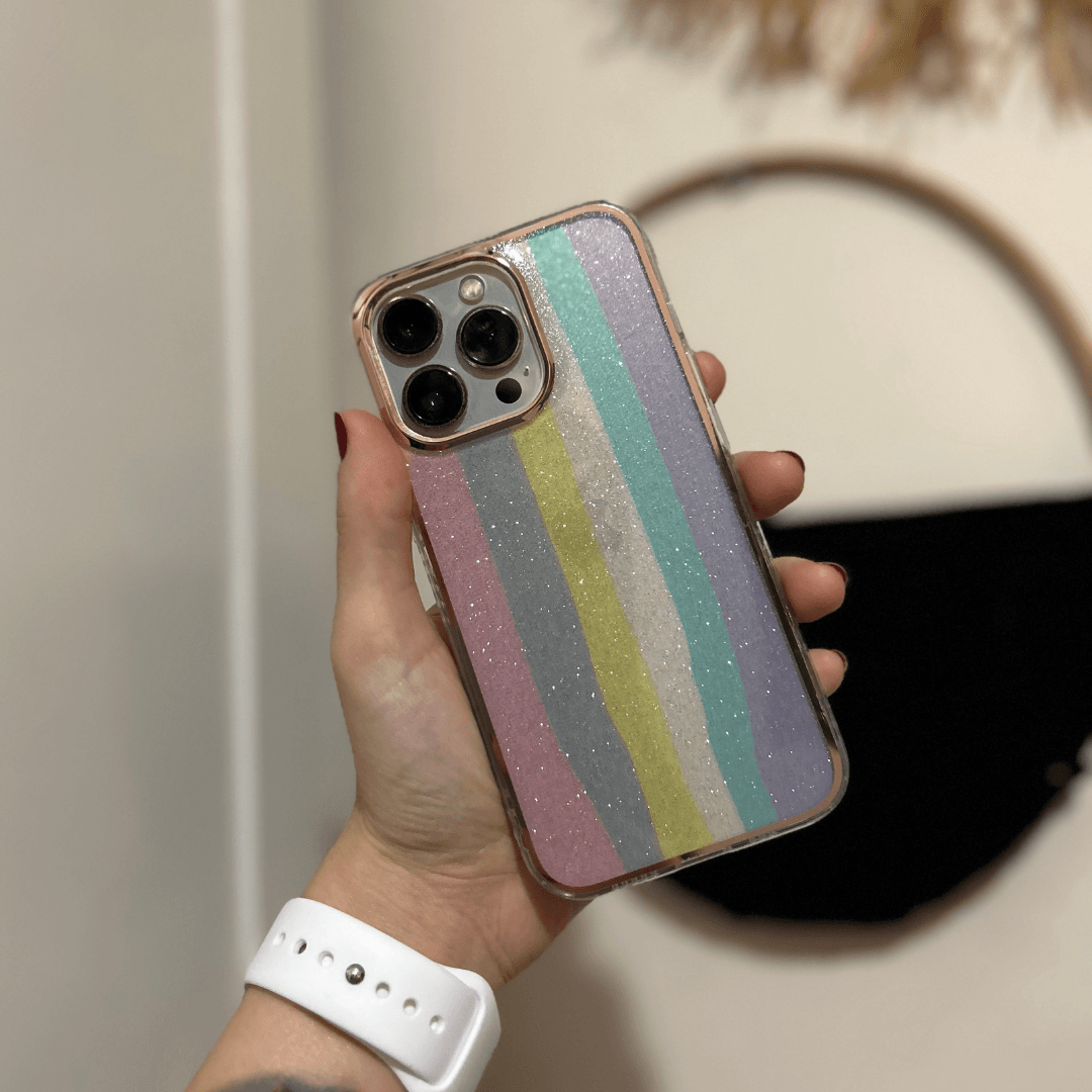 Simli Rainbow Desenli Telefon Kılıfı