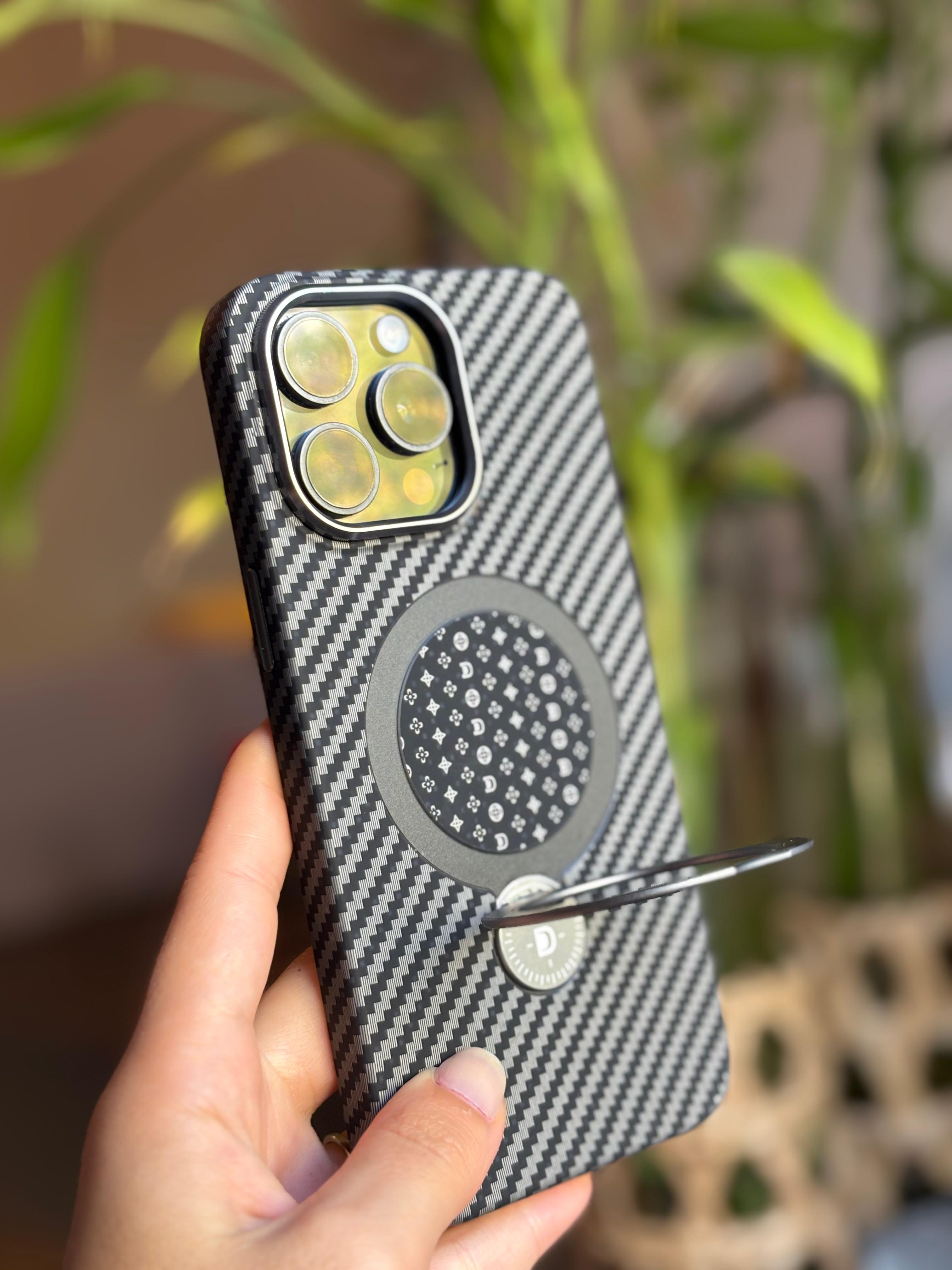 Magsafe Standlı Lacivert Karbon Premium Telefon Kılıfı