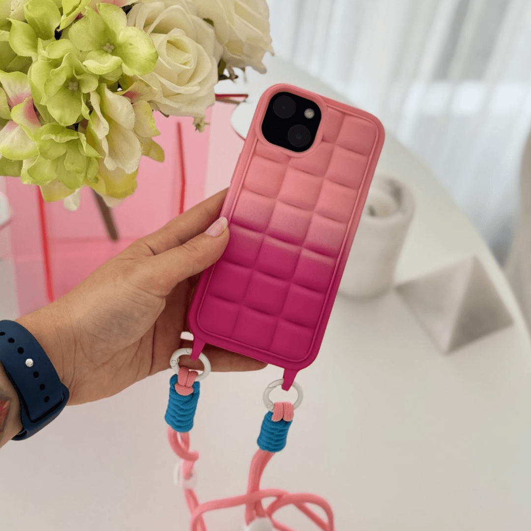 Mat Pembe Geçiş Renkli Askılı Telefon Kılıfı