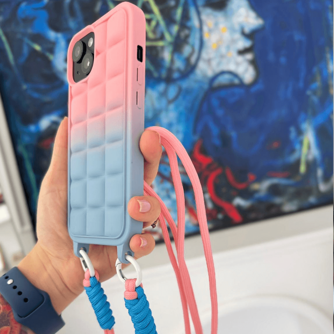 Mat Mavi-Pembe Geçiş Renkli Askılı Telefon Kılıfı