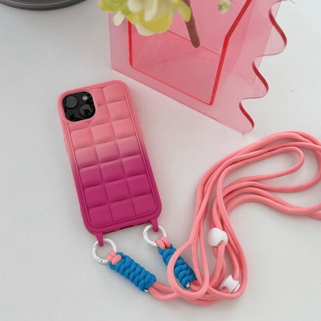 Mat Pembe Geçiş Renkli Askılı Telefon Kılıfı