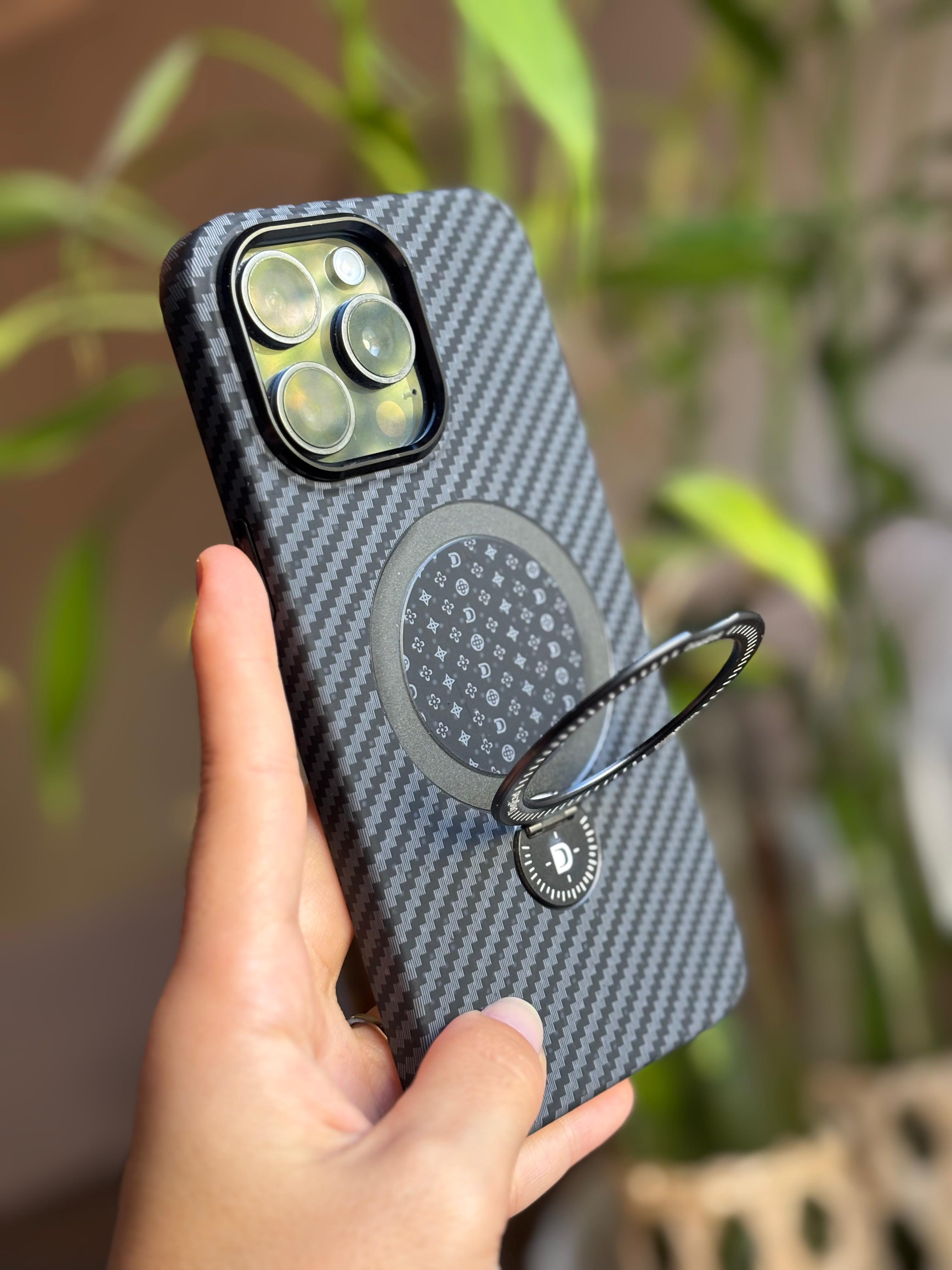 Magsafe Standlı Lacivert Karbon Premium Telefon Kılıfı