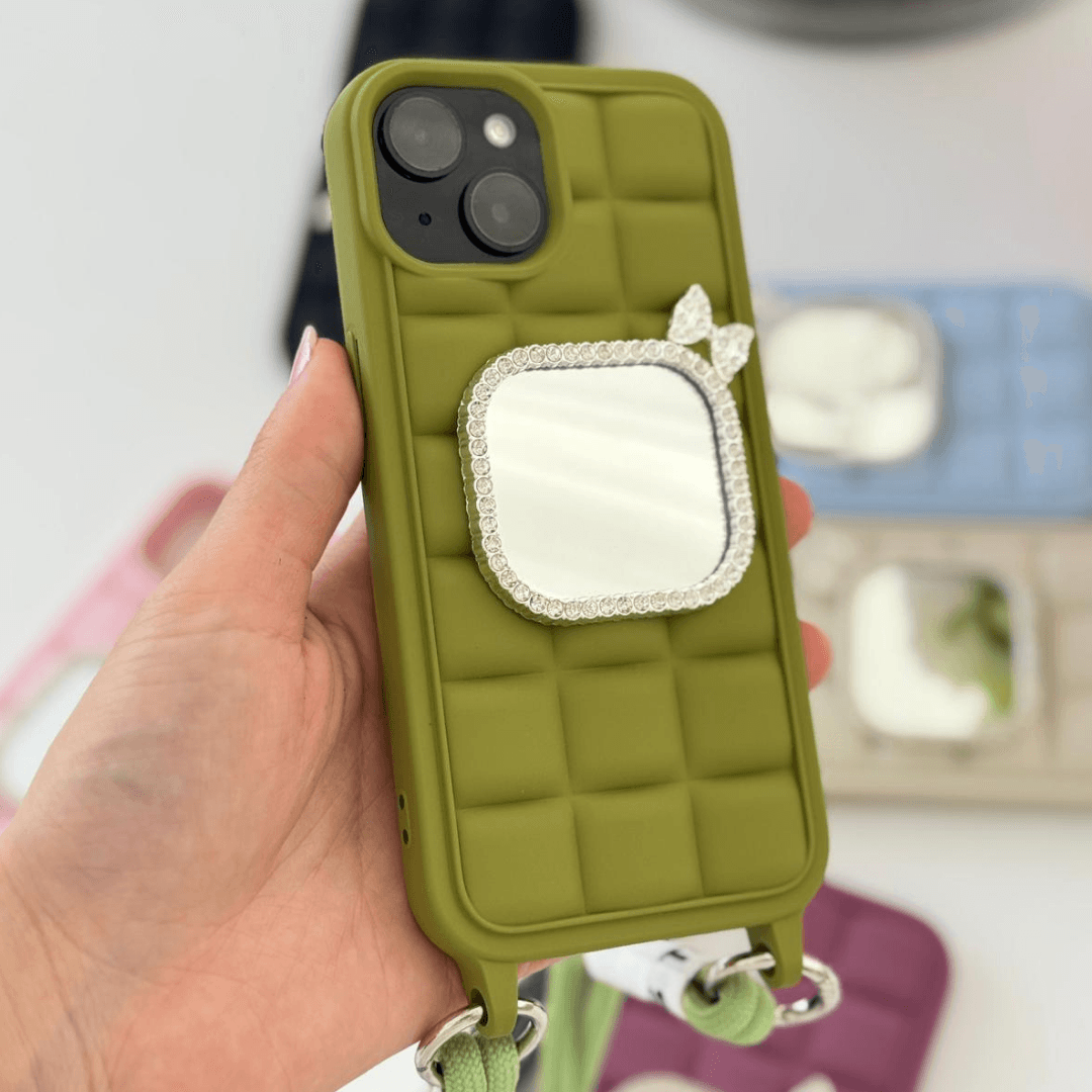 Aynalı Yeşil Renk Askılı Telefon Kılıfı
