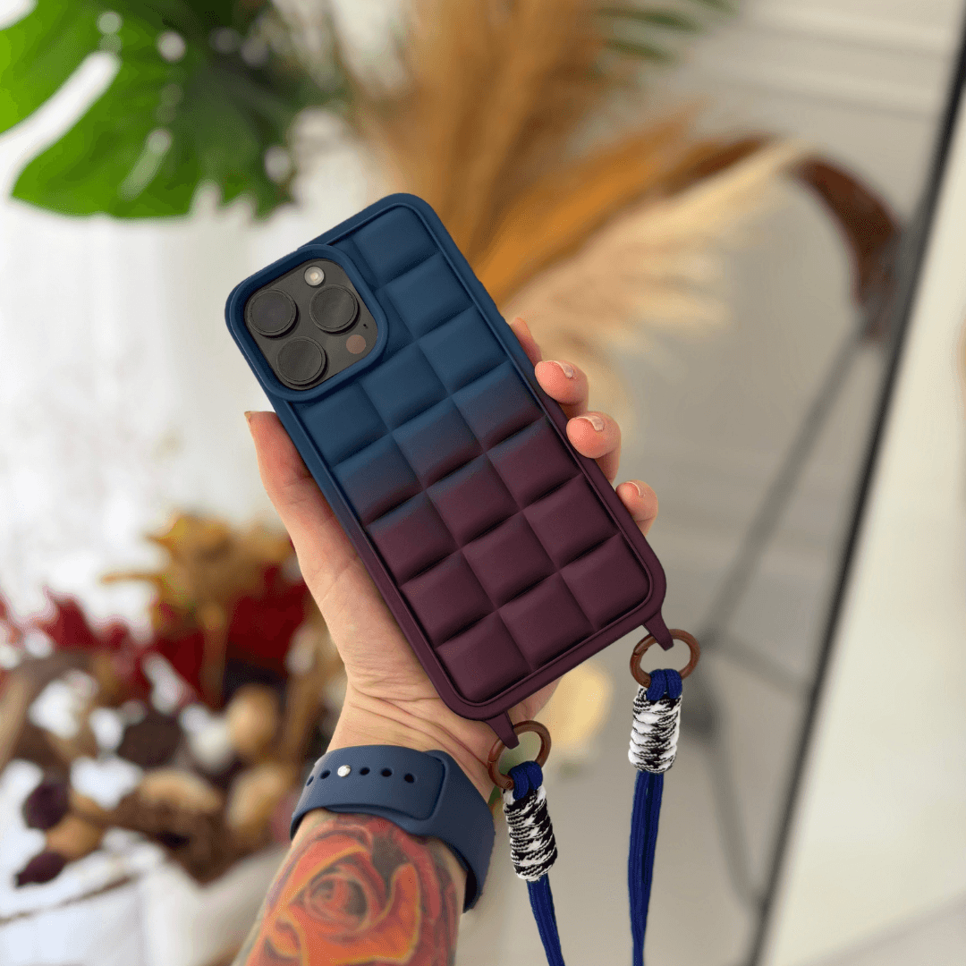 Mat Mavi-Mor Geçiş Renkli Askılı Telefon Kılıfı