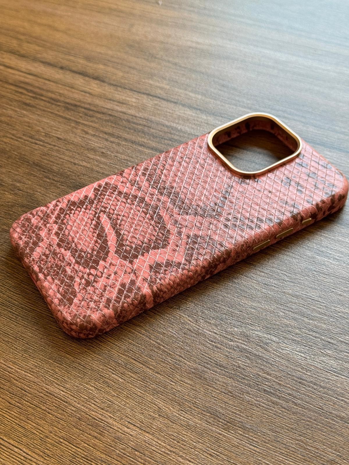 Deri Görünümlü Snake Pembe Kılıf