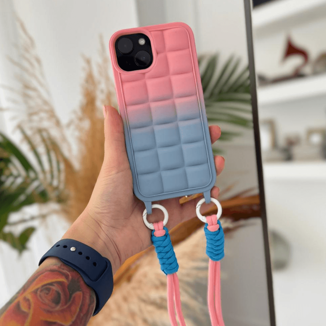 Mat Mavi-Pembe Geçiş Renkli Askılı Telefon Kılıfı