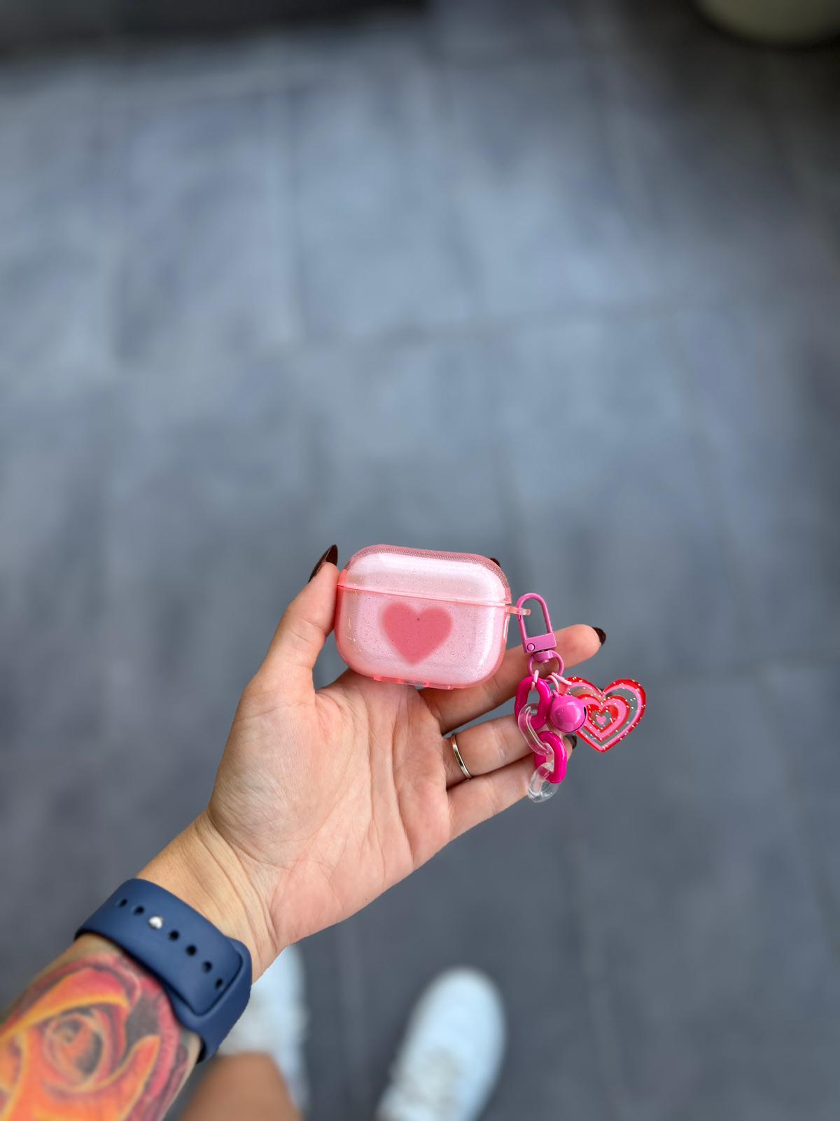 AirPods Pembe Simli Charmlı Kılıf
