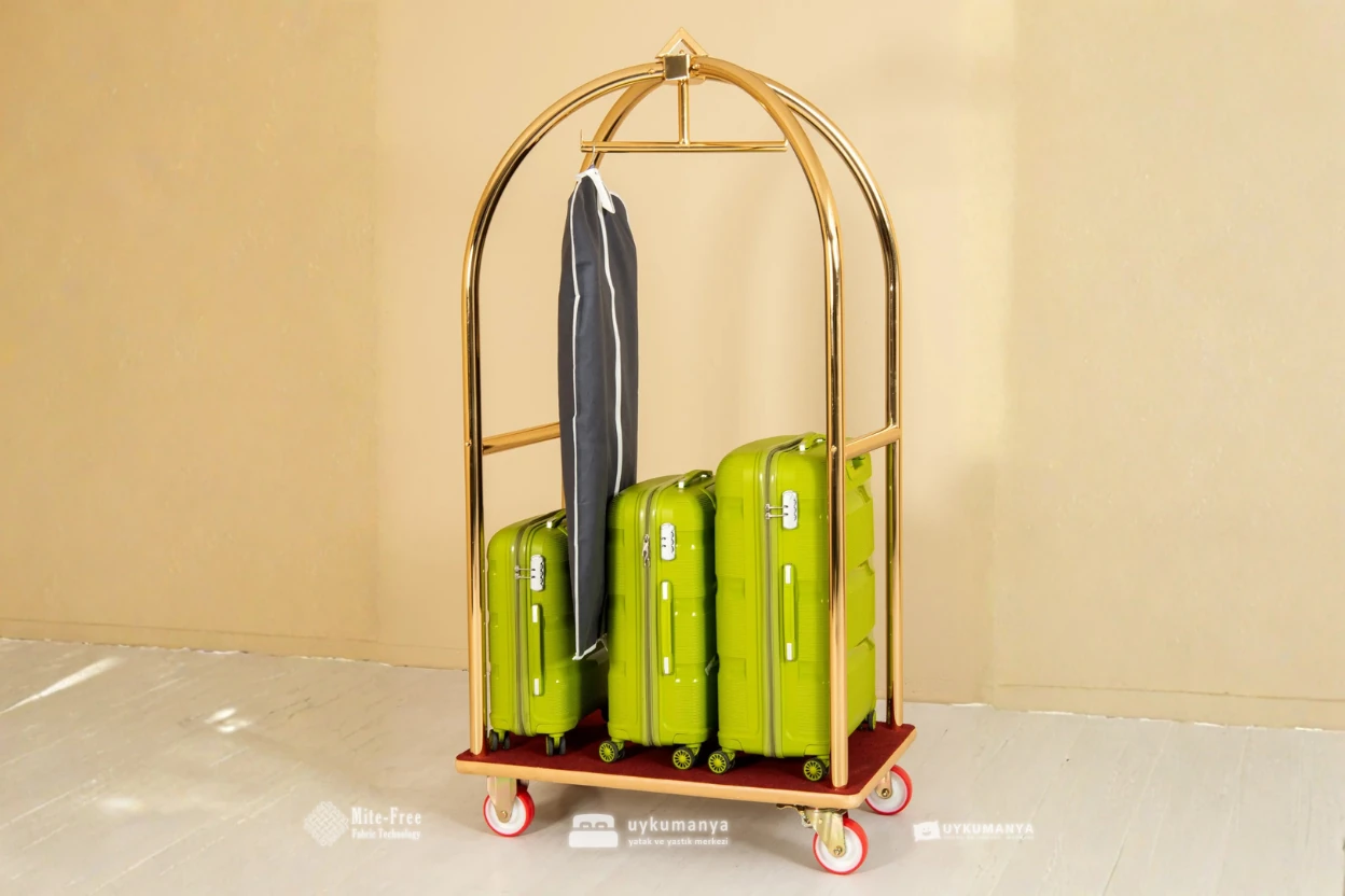 Uykumanya Otel Malzemeleri Valiz Taşıma Arabası – Pirinç Rengi