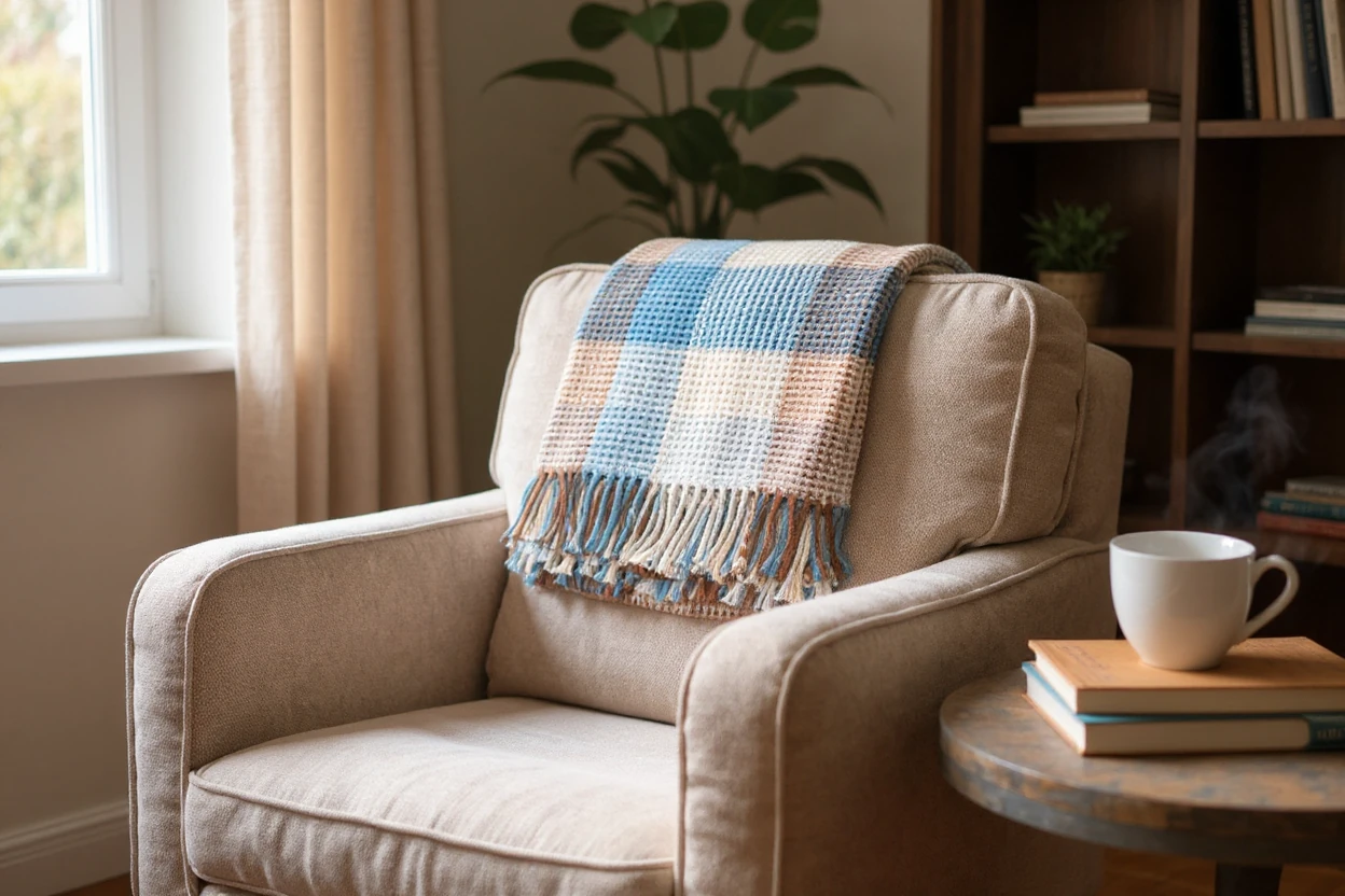 Uykumanya Uykucu Battaniye Scotch Waffle Battaniye Ekose Battaniye Çift Kişilik 200x220 cm Krem