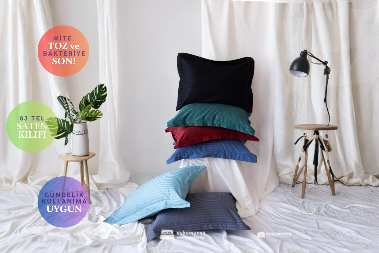 Uykumanya Otel Serisi Lüks Çizgili Saten Oxford Yastık Kılıfı (2 Adet, Asil Lacivert)