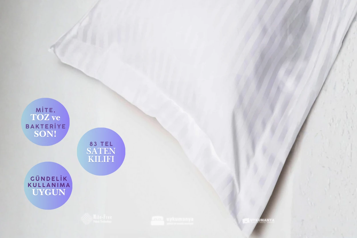 Uykumanya Otel Serisi Lüks Çizgili Saten Oxford Yastık Kılıfı (2 Adet, Otel Beyazı)