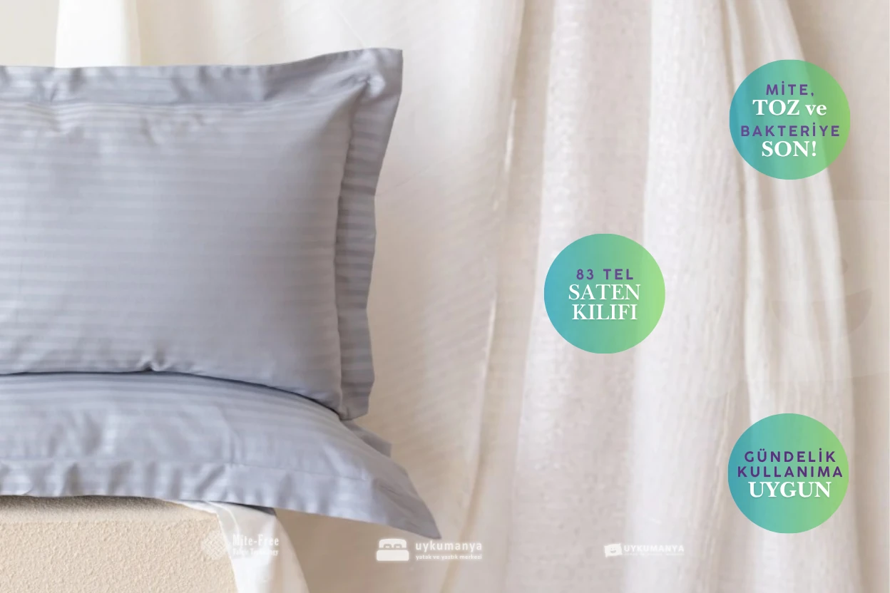 Uykumanya Otel Serisi Lüks Çizgili Saten Oxford Yastık Kılıfı (2 Adet, Gri)