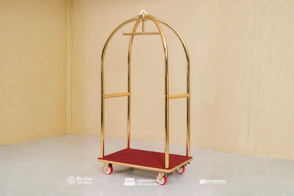 Uykumanya Otel Malzemeleri Valiz Taşıma Arabası – Pirinç Rengi