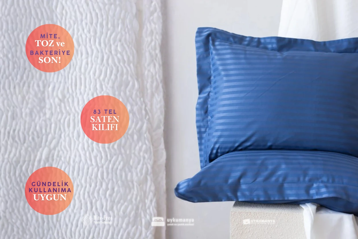 Uykumanya Otel Serisi Lüks Çizgili Saten Oxford Yastık Kılıfı (2 Adet, Asil Lacivert)