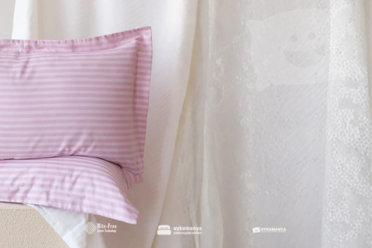 Uykumanya Otel Serisi Lüks Çizgili Saten Oxford Yastık Kılıfı (2 Adet, Romantik Pembe Pudra)