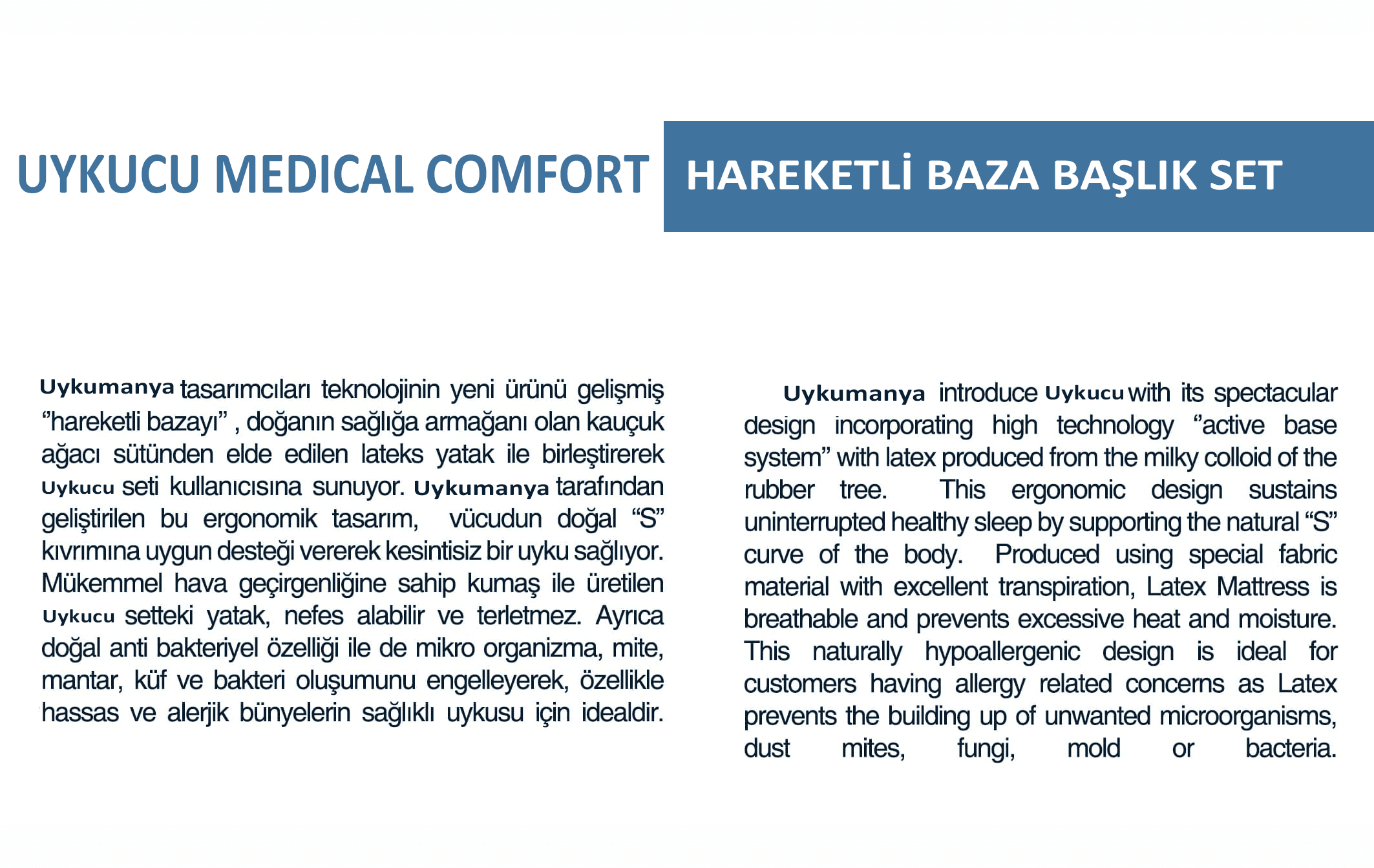 Uykumanya Uykucu Medical Comfort Yatak Hareketli Baza Başlık Set