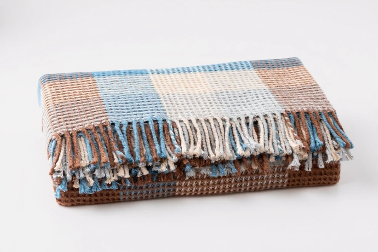 Uykumanya Uykucu Battaniye Scotch Waffle Battaniye Ekose Battaniye Çift Kişilik 200x220 cm Krem