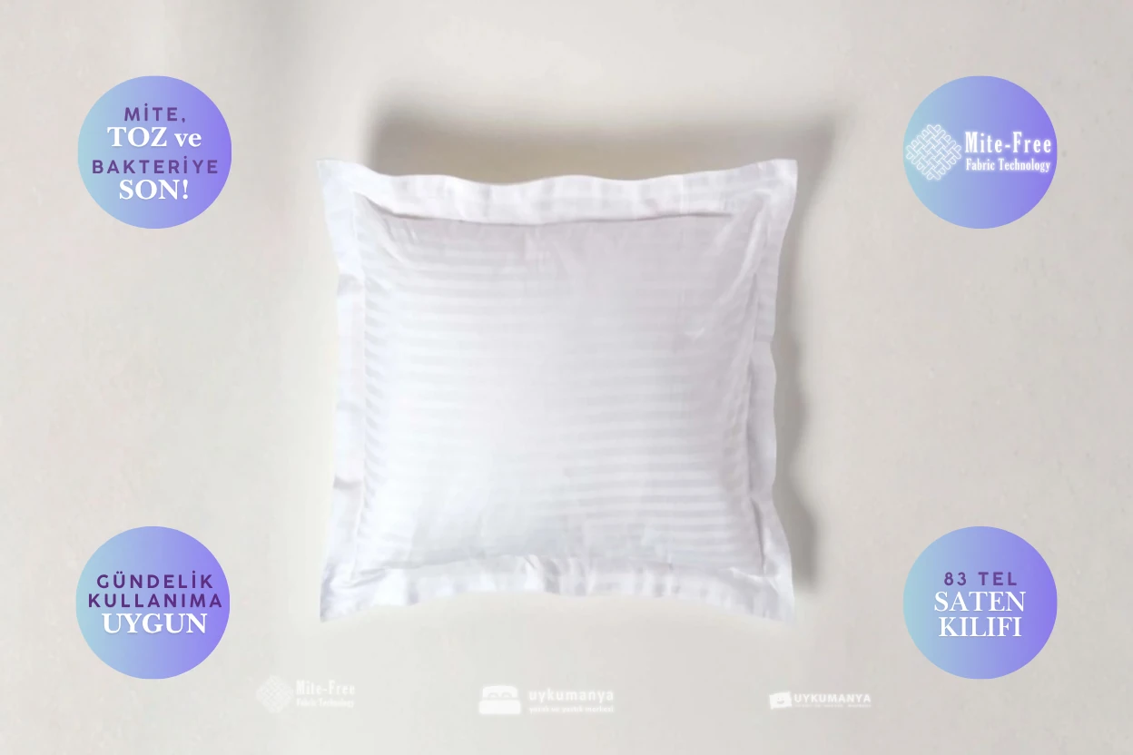 Uykumanya Otel Serisi Lüks Çizgili Saten Oxford Yastık Kılıfı (2 Adet, Otel Beyazı)