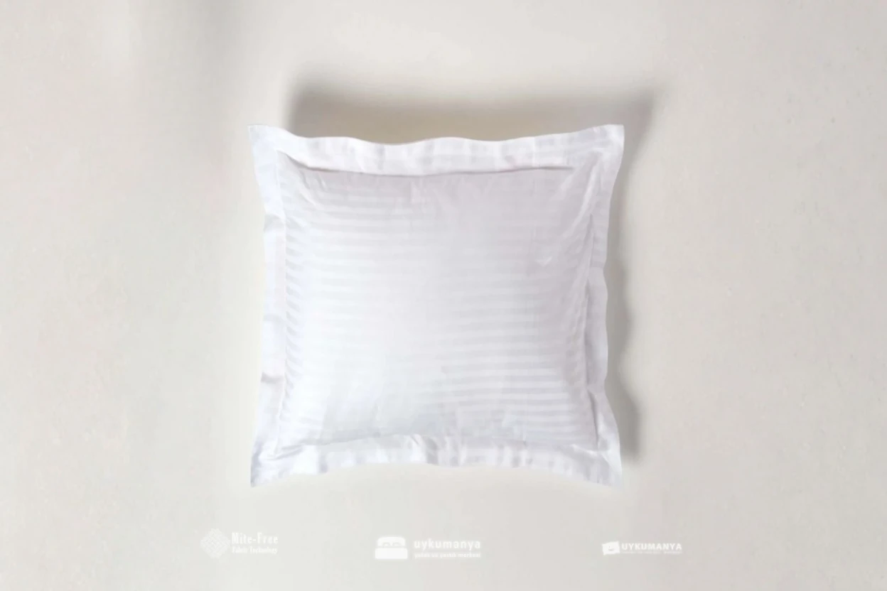 Uykumanya Otel Serisi Lüks Çizgili Saten Oxford Yastık Kılıfı (2 Adet, Otel Beyazı)