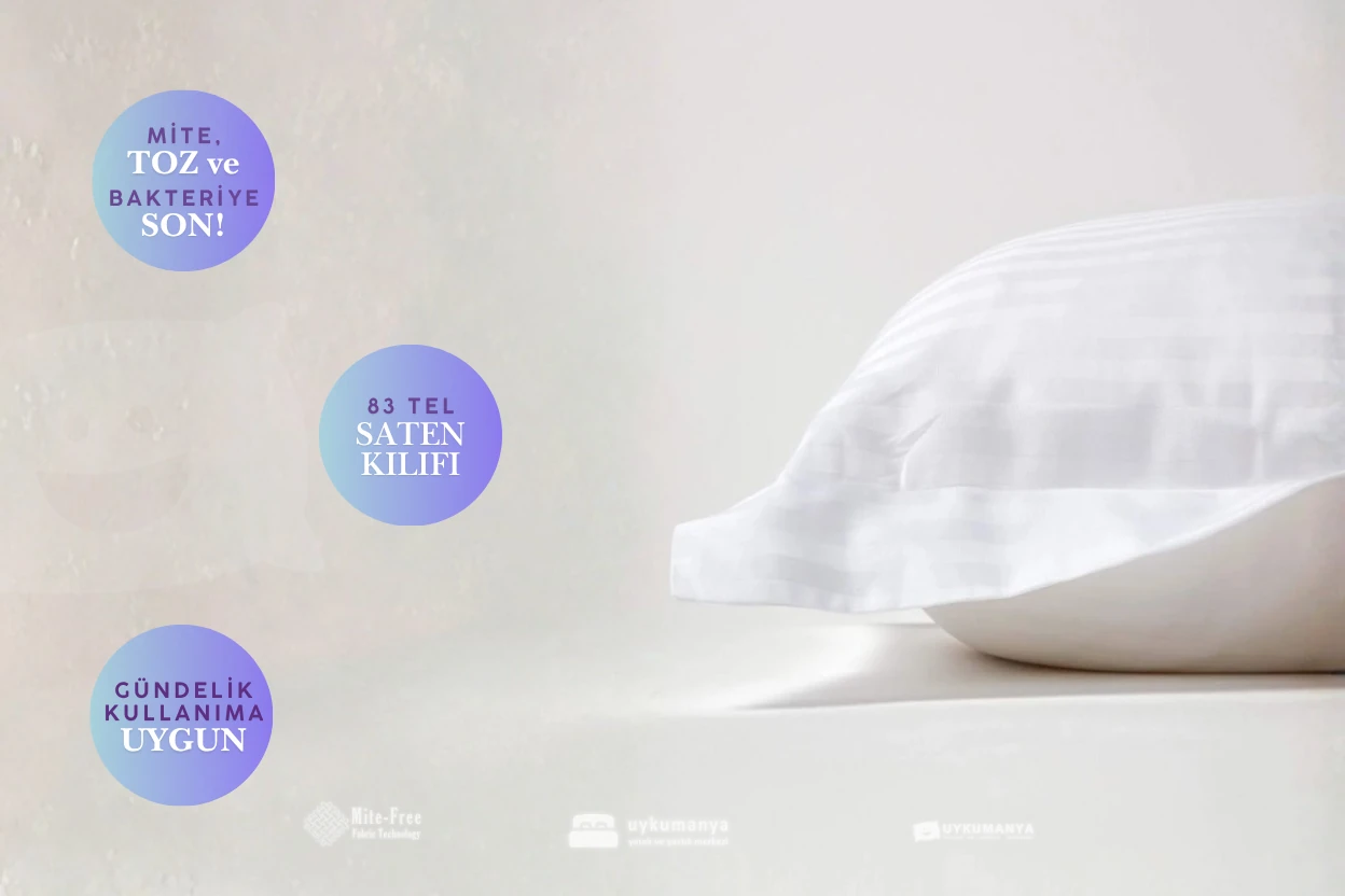 Uykumanya Otel Serisi Lüks Çizgili Saten Oxford Yastık Kılıfı (2 Adet, Otel Beyazı)